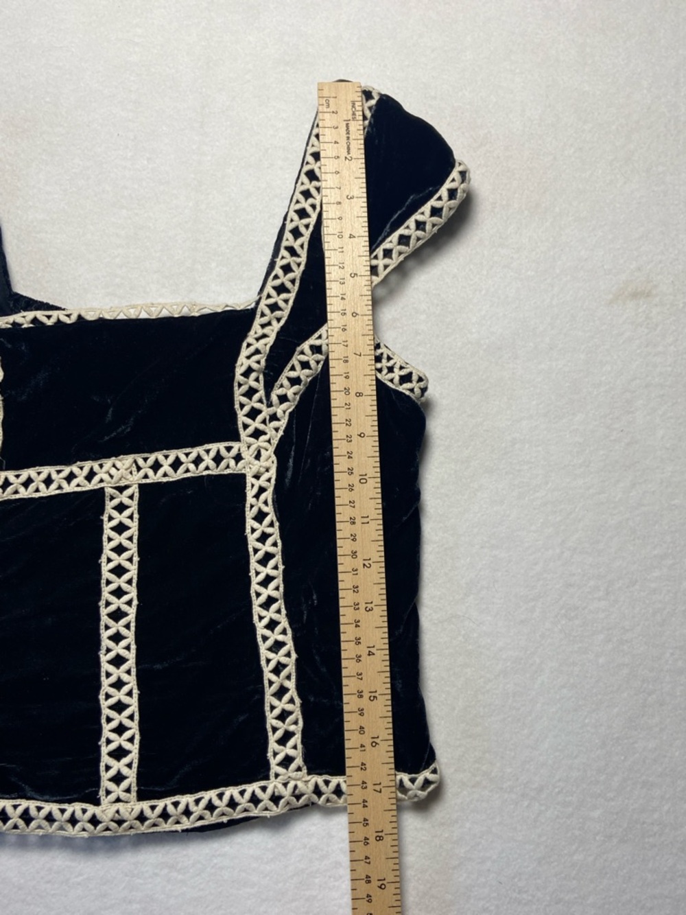 Free People Tyler Velvet‎ Smocked Black Cropped Top NWT XS Crochet Ren Faire - Picture 13 of 16